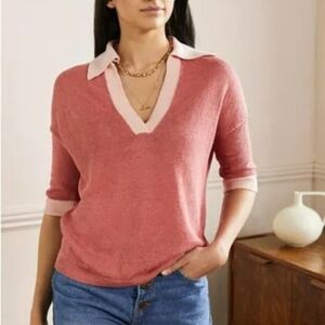 Boden Pink Linen Collared Top